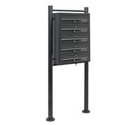 Wiltec Boîte aux lettres sur pieds Gris anthracite 513 x 270 x 1500 mm, avec 5 Compartiments verrouillables et Porte-nom, Revêtement en poudre, pour Courrier