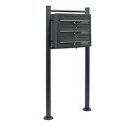 Wiltec Boîte aux lettres sur pieds Gris anthracite 512 x 270 x 1150 mm, avec 3 Compartiments verrouillables et Porte-nom, Revêtement en poudre, pour Courrier