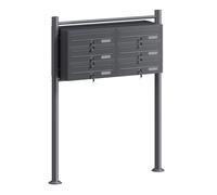 Wiltec Boîte aux Lettres sur Pieds Gris Anthracite 945 x 270 x 1200 mm, avec 6 Compartiments verrouillables 2x3 et Porte-nom, Revêtement en Poudre, pour Courrier