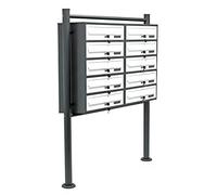 Wiltec Boîte aux Lettres sur Pieds Gris Anthracite/Blanche 945 x 270 x 1500 mm, avec 10 Compartiments verrouillables 2x5 et Porte-nom, Revêtement en Poudre, pour Courrier