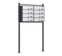 Wiltec Boîte aux Lettres sur Pieds Gris Anthracite/Blanche 945 x 270 x 1500 mm, avec 8 Compartiments verrouillables 2x4 et Porte-nom, Revêtement en Poudre, pour Courrier