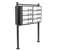 Wiltec Boîte aux Lettres sur Pieds Gris Anthracite/Blanche 945 x 270 x 1500 mm, avec 8 Compartiments verrouillables 2x4 et Porte-nom, Revêtement en Poudre, pour Courrier