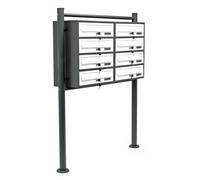 Wiltec Boîte aux lettres sur pieds Gris anthracite/Blanche 898 x 270 x 1500 mm, avec 8 Compartiments verrouillables 2x4 et Porte-nom, Revêtement en poudre, pour Courrier