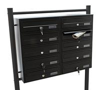 Wiltec Boîte aux Lettres sur Pieds Noire 270 x 898 x 1500 mm, avec 10 Compartiments verrouillables 2x5 et Porte-nom, Revêtement en Poudre, pour Courrier