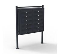 Wiltec Boîte aux lettres sur pieds Noire 270 x 898 x 1500 mm, avec 12 Compartiments verrouillables 2x6 et Porte-nom, Revêtement en poudre, pour Courrier