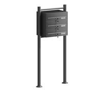 Wiltec Boîte aux Lettres sur Pieds Noire 556 x 270 x 1200 mm, avec 3 Compartiments verrouillables et Porte-nom, Revêtement en Poudre, pour Courrier