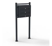 Wiltec Boîte aux Lettres sur Pieds Noire 556 x 270 x 1500 mm, avec 3 Compartiments verrouillables et Porte-nom, Revêtement en Poudre, pour Courrier
