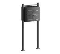 Wiltec Boîte aux Lettres sur Pieds Noire 556 x 270 x 1500 mm, avec 3 Compartiments verrouillables et Porte-nom, Revêtement en Poudre, pour Courrier
