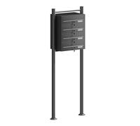 Wiltec Boîte aux Lettres sur Pieds Noire 513 x 270 x 1500 mm, avec 4 Compartiments verrouillables et Porte-nom, Revêtement en Poudre, pour Courrier
