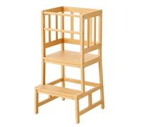 Wiltec Chaise d’Enfant - 46 x 46 x 90 cm - Tour d’Apprentissage - en Bambou - avec Rampe & Barre Anti-Chute - Sécurité et indépendance Enfants