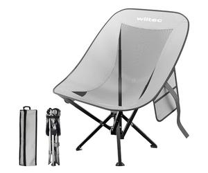 WilTec Chaise Pliante de Camping, 500 x 450 x 710 mm, Capacité Max. 100 kg, Chaise Pliable de pêche, Fauteuil Pliant Compact Gris Noir pour BBQ, fêtes, Pique-Nique