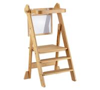 Wiltec Chaise pour enfant Tour d'apprentissage pliable 43 x 48 x 91 cm en bambou, réglable en hauteur, pour enfants, tour debout ave