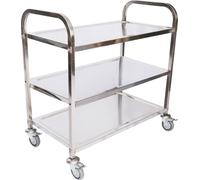 Wiltec Chariot de service – 936 x 560 x 945 mm – Acier affiné – 3 Étagères – Jusqu’à 150kg – Desserte Table servante mobile avec frein