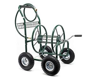 Wiltec Chariot Tuyau d'arrosage 76m 5/8" (16 mm) Enrouleur 4 Roues Ø 25cm Dévidoir sur Roues de Tuyau Dispositif Irrigation Mobile Jardin