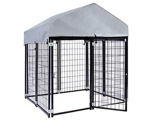 Wiltec Chenil avec bâche toiture - 121 x 121 x 137 cm - Enclos extérieur pour Chiens et Chiots - Cage Niche Outdoor Extérieur avec Protection Solaire