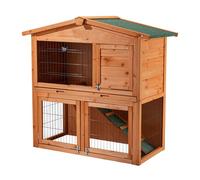 Wiltec Clapier - 871 x 547 x 1000 mm - 2 étages - Toit bitumé - en Bois de Sapin - avec Rampe et Enclos - Abri Cage pour rongeurs Poulailler Lapinière Nichoir Espace Libre pour Petits Animaux