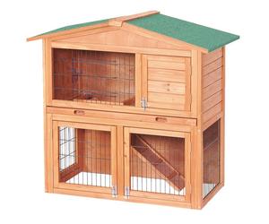 Wiltec Clapier - 1015 x 510 x 1000 mm - 2 étages - Toit bitumé - en Bois de sapin - avec Rampe et Enclos - Abri Cage pour rongeurs P
