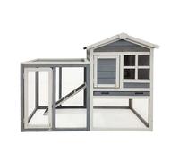 Wiltec Clapier – 1220 x 630 x 920 mm – Toit bitumé – Bois sapin – avec Escalier, bac amovible et enclos – Abri soulevé, Cage pour rongeurs Poulailler Lapinière Nichoir Espace libre