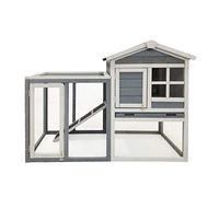 Wiltec Clapier - 1220 x 630 x 920 mm - Toit bitumé - Bois Sapin - avec Escalier, bac Amovible et enclos - Abri soulevé, Cage pour rongeurs Poulailler Lapinière Nichoir Espace Libre