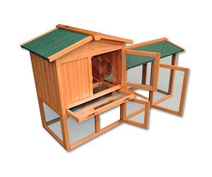 Wiltec Clapier - 1470 x 520 x 855 mm - 2 étages - Toit bitumé - Bois Sapin - avec Rampe, Enclos et bac Amovible - Abri Cage pour rongeurs Poulailler Lapinière Nichoir Espace Libre pour Petits Animaux