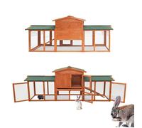 Wiltec Clapier - 2190 x 530 x 850 mm - 2 étages - Toit bitumé - Bois Sapin - avec Rampe, Enclos, Maisonnette et bac Amovible - Abri Cage pour rongeurs Poulailler Lapinière Nichoir Espace Libre