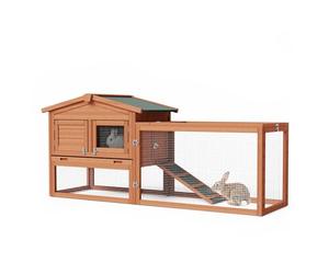 Wiltec Clapier XXL - 1560 x 520 x 680 mm - 2 étages - Toit bitumé - Bois Sapin - avec Maisonnette superposée, Rampe, Enclos et bac Amovible - Abri Cage rongeurs Lapinière Nichoir Espace Libre