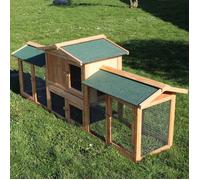 Wiltec Clapier XXL - 2110 x 530 x 835 mm - Toit bitumé - Bois Sapin - avec Rampe, bac Amovible, enclos - Abri soulevé, Cage pour rongeurs Poulailler Lapinière Nichoir Espace Libre