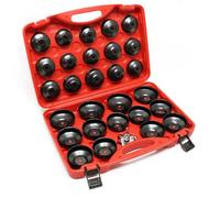 WilTec Coffret 29 pcs. de Coiffes pour filtre à huile - 65-120 mm - en Acier carbone - avec une clé araignée - dans un Coffret - grande compatibilité