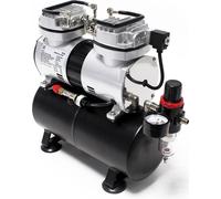 Wiltec Compresseur à membrane Aérographe Airbrush AS196 – 2 cylindres – 6 bar – Diaphragme – Sans huile – Réservoir d'air et Interrupteur 2 étapes – Aérographie, modélisme, manucure, tatouage