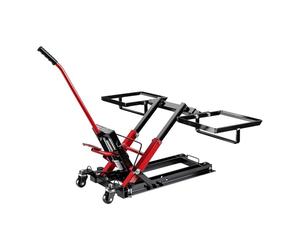 Wiltec Cric hydraulique 3 en 1 - Capacité Max. 300 kg - Hauteur de Levage Max. 530 mm - pour Motos, quads et tracteurs à Gazon - Support de Levage, Pont élévateur 4 Roues