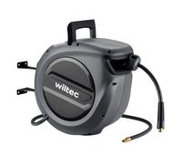 Wiltec Dévidoir automatique avec tuyau 20 m + 2 m - Montage mural - En PVC et acier - Enrouleur de tuyau pneumatique 17 bar - Pivota
