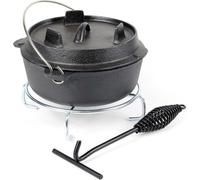 Wiltec Dutch Oven Marmite 3L en Fonte Dessous-plat Lève-couvercle Pied de support Fait-tout Pot Cocotte Feu de camp Camping Barbecue Grillade Friture Cuisson Extérieur