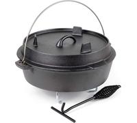 Wiltec Dutch Oven Marmite 6L en Fonte Dessous-plat Lève-couvercle Pied de support Fait-tout Pot Cocotte Feu de camp Camping Barbecue Grillade Friture Cuisson Extérieur