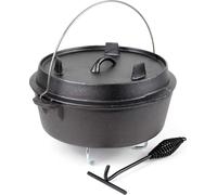 Wiltec Dutch Oven Marmite 8L en Fonte Dessous-plat Lève-couvercle Pied de support Fait-tout Pot Cocotte Feu de camp Camping Barbecue Grillade Friture Cuisson Extérieur