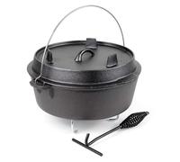 Wiltec Dutch Oven Marmite 8L en Fonte Dessous-plat Lève-couvercle Pied de support Fait-tout Pot Cocotte Feu de camp Camping Barbecue Grillade Friture Cuisson Extérieur