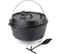 Wiltec Dutch Oven Marmite 9L en Fonte Dessous-plat Lève-couvercle Pied de support Fait-tout Pot Cocotte Feu de camp Camping Barbecue Grillade Friture Cuisson Extérieur