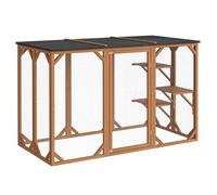 Wiltec Enclos extérieur - 180 x 80 x 111,8 cm - en Bois de Sapin et avec Grillage - Parc pour Chat résistant aux intempéries - avec 3 Zones de Repos - Félins