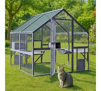 Wiltec Enclos extérieur Chats 140 x 187 x 187 cm Catio Bois Sapin Toit Toit avec Bâche imperméable Plusieurs Plateformes Abri Jardin Balcon Jeux Parc Habitat Cage Animaux domestiques Activité féline