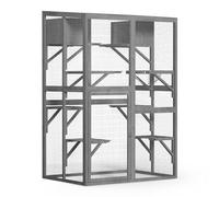 Wiltec Enclos extérieur pour Chats - 116 x 82 x 175,7 cm - en Bois de Sapin, Acier et PVC - 5 Niveaux, 1 Porte - Parc à Chats - Activité féline