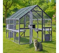 Wiltec Enclos extérieur pour Chats 210 x 187 x 187 cm Catio Bois Sapin Toit avec Bâche imperméable Plusieurs Plateformes Abri Jardin Balcon Jeux Parc Habitat Cage Animaux domestiques Activité féline
