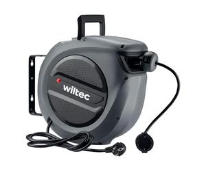 Wiltec Enrouleur de câble - Longueur de 20 m + 2 m - Pour fixation murale - Crochet pivtotant 180° - Protection thermique - Dérouleur électrique automatique