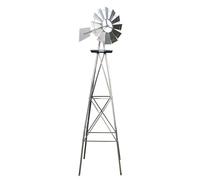Wiltec Éolienne de Jardin Design US - 670 x 670 x 2450 mm - Couleur argentée - Moulin avec Roulement à Bille - Girouette Roue Texas décorative déco