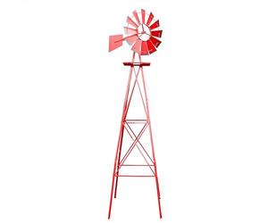 Wiltec Éolienne de Jardin Design US - 670 x 670 x 2450 mm - Couleur Rouge - Moulin avec Roulement à Bille - Girouette Roue Texas décorative déco