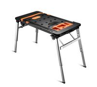 Wiltec Établi d'atelier 108,5x55x52cm Noir et Orange 7 Fonctions en 1 Multiusages Banc de Travail Siège mécanicien Chariot Tréteau Équipement Bricolage