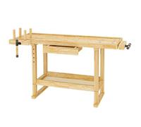 Wiltec Établi de travail - en Hévéa/Rubberwood - 45 x 49 x 86 cm - avec Tiroir, espace de rangement, pince et crochet d’établi - Pou