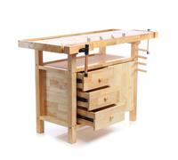 Wiltec Établi en Bois 126x50x84cm Banc avec Pinces de Serrage Crochets Tiroirs Compartiment Outils