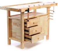 Wiltec Établi en bois 126x50x84cm Banc avec Pinces de serrage Crochets Tiroirs Compartiment outils