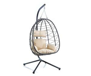 Wiltec Fauteuil Suspendu - 950 x 980 x 1980 mm - Capacité de Charge Max. 130 kg - Oeuf Panier Chaise avec Support et Coussin d’Assise - Mobilier de Jardin extérieur