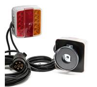 WilTec Feux arrière LED - avec Aimant et Fiche à 7 broches - 12 V, E11 - Éclairage Remorque Camion Plaque d’immatriculation - Sécurité routière