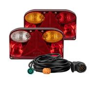WilTec Feux arrière pour remorque - 235 x 135 x 52 mm - 2 pièces - 5 fonctions - avec Câble 5 m et Fiche 13 broches - Lampes 12 V - Éclairage de sécurité routière